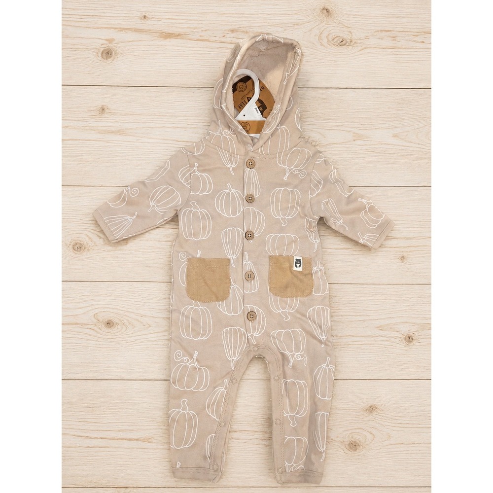 Rabbit + Bear Organic Baby Pumpkin Hooded Romper 0-3M Fall Thanksgiving NWT